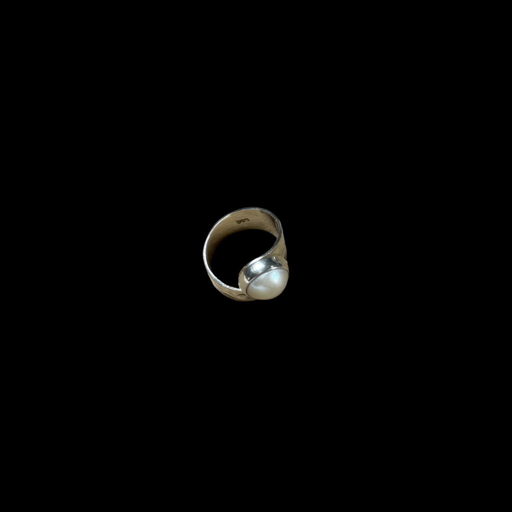 Pearl Open Band Ring – Sterling Silver Adjustable Ring