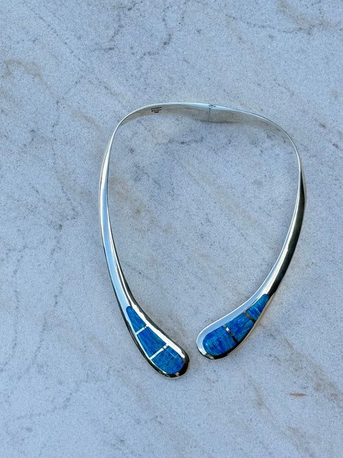 Blue Opal Silver Collar Necklace – Luxury Statement Jewelry