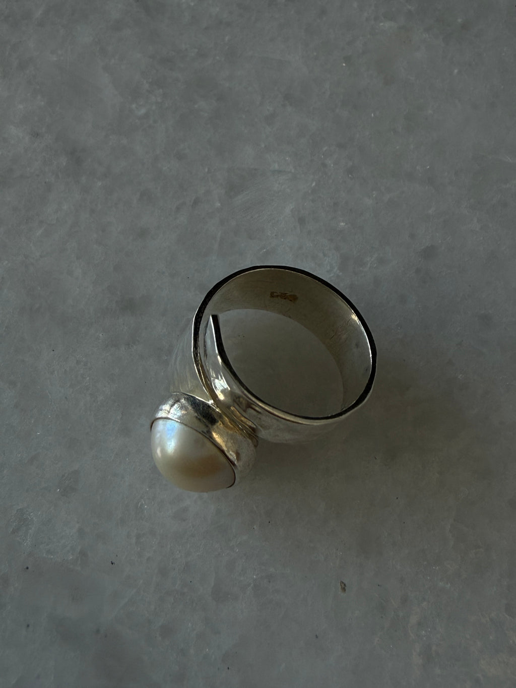 Pearl Open Band Ring – Sterling Silver Adjustable Ring