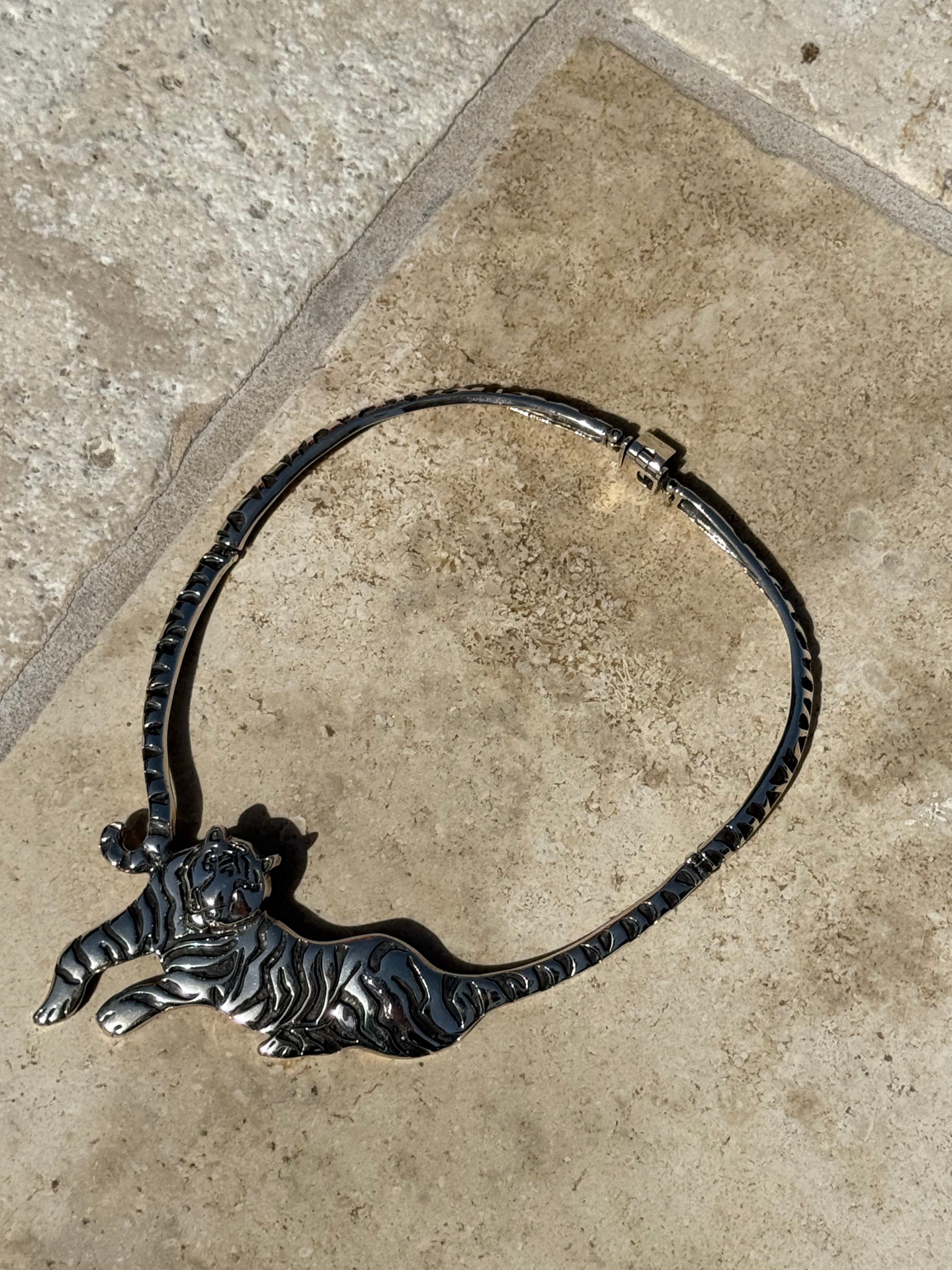Sterling Silver Tiger Collar Necklace – Luxury Statement Jewelry