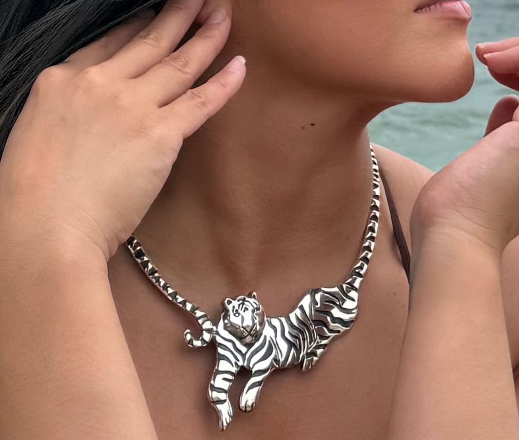 Sterling Silver Tiger Collar Necklace – Luxury Statement Jewelry
