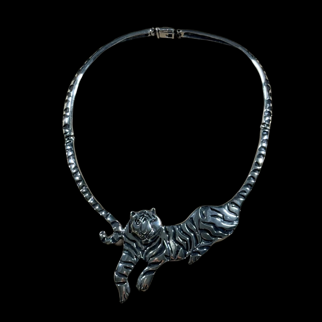 Sterling Silver Tiger Collar Necklace – Luxury Statement Jewelry